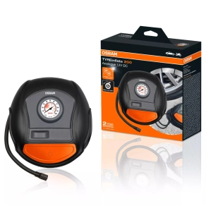   Osram Tyreinflate 200, gyors gumiabroncs kompresszor feltekerhető 3 m-es kábellel, 4,5 perces felfújási idő, analóg kijelzővel és adapterkészlettel, OTI200