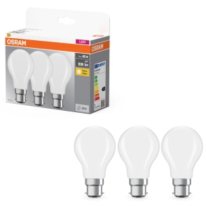  Osram B22d LED 7W, 806 lm, 2700 K, melegfehér, opál üveg-60 W izzó helyett, 3 darabos - Base Classic A