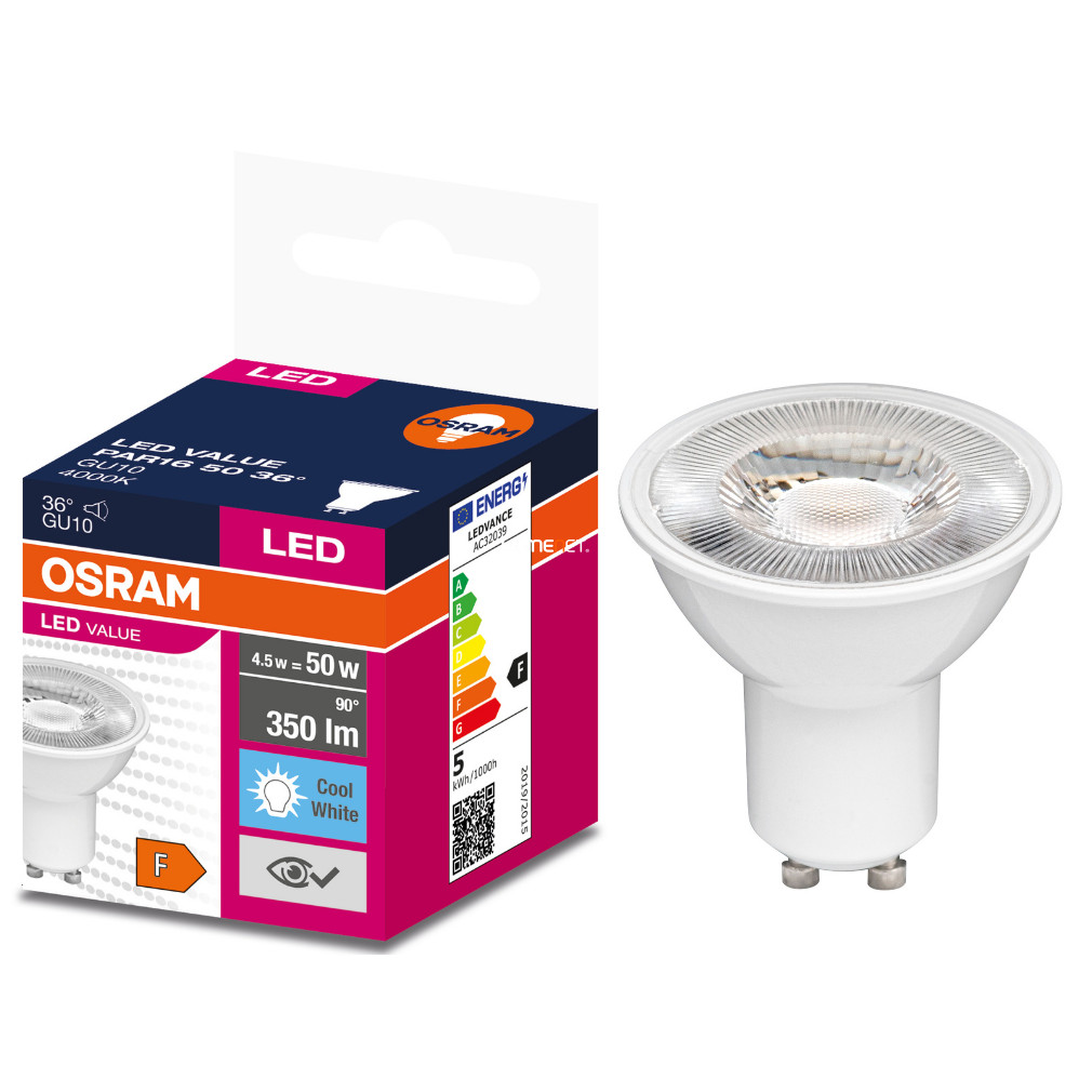 Osram GU10 LED Value 4,5W 350lm 4000K hidegfehér 36° - 50W izzó helyett