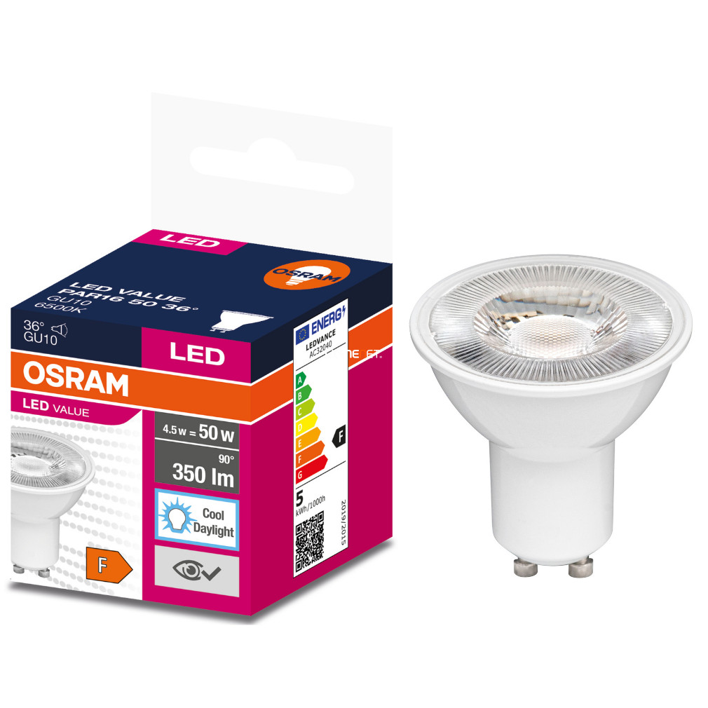 Osram GU10 LED Value 4,5W 350lm 6500K daylight 36° - 50W izzó helyett