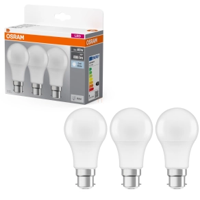   Osram B22d LED 8W, 806 lm, 4000 K, hidegfehér, opál műanyag-60 W izzó helyett, 3 darabos - Base Classic A