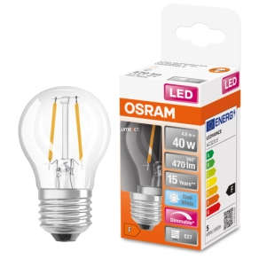   Osram E27 LED SStar kisgömb 4,8W 470lm 4000K hidegfehér, szabályozható 320° - 40W izzó helyett