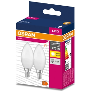   Osram E14 LED Value Classic gyertya 4,9W, 470 lm, 2700 K, 40 W izzó helyett (2 darabos)
