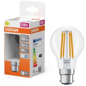   Osram B22d LED 11W, 1521 lm, 4000 K, hidegfehér, áttetsző üveg-100 W izzó helyett - Star Classic A filament