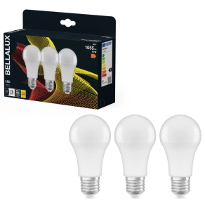   Bellalux E27 LED, 10W, 1055 lm, 2700 K, melegfehér, opál műanyag-75 W normál izzó helyett, 3 darabos - Classic A 