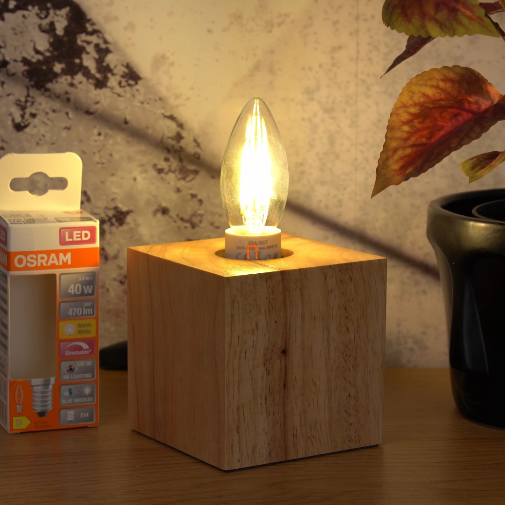 Osram E14 LED SStar+ gyertya 3,4W 470lm 2700K melegfehér, szabályozható 300° víztiszta - 40W izzó helyett