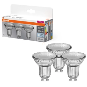   Osram GU10 LED 4,3W, 350 lm, 4000 K, hidegfehér, áttetsző üveg-50 W izzó helyett, 3 darabos - Base Spot PAR16