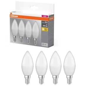   Osram E14 LED gyertya, 4,9W, 470 lm, 2700 K, melegfehér, opál műanyag-40 W izzó helyett, 4 darabos - Base Classic B
