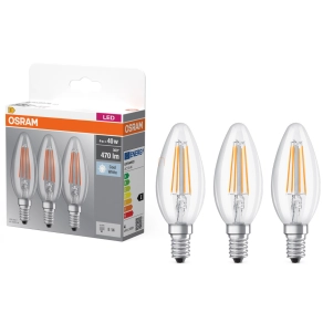   Osram E14 LED gyertya, 4W, 470 lm, 4000 K, hidegfehér, áttetsző üveg-40 W izzó helyett, 3 darabos - Base Classic B filament