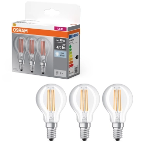   Osram E14 LED kisgömb, 4W, 470 lm, 4000 K, hidegfehér, áttetsző üveg-40 W izzó helyett, 3 darabos - Base Classic P filament