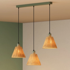   Ledvance Decor Raffia Pendant Linear – Természetes anyagból készült függesztett lámpa 3db E27 foglalattal, zöld-barna színben
