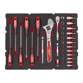   Milwaukee 1/4 racsnis dugókulcs + csavarhúzó készlet Packout habbetétben 4932480717