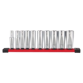   Milwaukee 3/8 dugókulcsok hosszú, SAE, tartósínen 10 db 4932492510