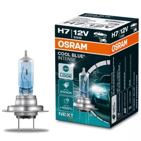   Osram Cool Blue® Intense (Next Gen) H7 halogén fényszórólámpa, akár 100%-kal nagyobb fényerő, LED-es megjelenés, extra fehér fény, 12V, 55W, akár 5000K, 64210CBN-HCB 1 darab/csomag
