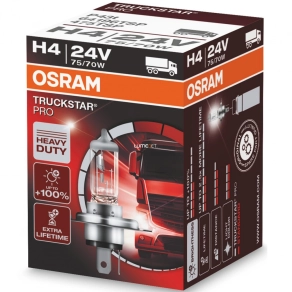   Osram Truckstar Pro H4 teherautó halogén fényszórólámpa, 24V, 3200 K színhőmérséklettel, 1900/1200 lumenes fényárammal, nagy rezgésállóság, hosszú élettartam, 64196TSP, 1db/doboz
