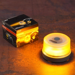   Osram LEDguardian Road Flare Signal V16 mágneses biztonsági jelzőlámpa, narancssárga LED figyelmeztető lámpa, V16-minősítéssel, 360°-os villogás, IP54 védelem, 9 V elemmel, LEDSL102