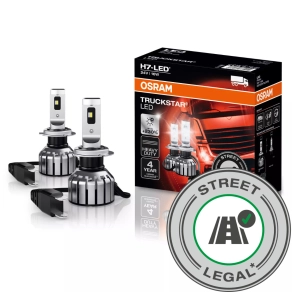   Legális Osram Truckstar H7 +230% 24 Voltos teherautó LED szett, Közlekedési Hatóság engedéllyel, 24V, 6000K színhőmérséklet, akár 230%-kal nagyobb fényerő, rezgésálló kialakítás, PX26d foglalat, 64215DWTS, 2 darab/csomag