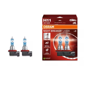   Osram Night Breaker Laser H11 halogén fényszóró izzó, legálisan használható közúton, akár 150%-kal nagyobb fényerő, 150 m-es hatótáv, 3200 K színhőmérséklet, 64211NL-2HB, 2db/csomag