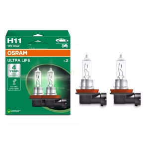   Osram Ultra Life H11 halogén fényszórólámpa, 12V, 3200 K, 1350 lumen, négyszer hosszabb élettartam, megbízható választás gyakori használatra, 64211ULT-2HB, 2 db/doboz