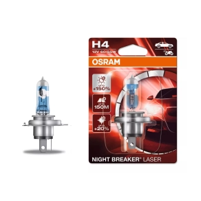   Osram Night Breaker Laser H4 halogén fényszórólámpa, akár +150% fényerő, 12 V, 60/55 W, 3900 K, P43t foglalat, extra fényteljesítmény, 64193NL-1BL,, 1 darab/bliszter