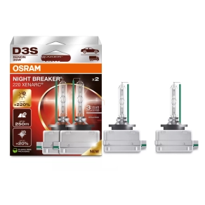   Osram Xenarc Night Breaker +220% D3S xenon fényszórólámpa, akár 220% fényerő, 3200 lumen, 4400 K, 250 méteres fénykéve, környezetbarát csomagolás, PK32d-5, 66340XN2-2HB, 2 darab/csomag