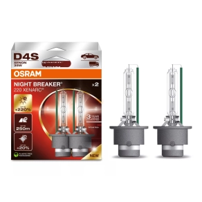   Osram Xenarc Night Breaker +220% D4S xenon fényszórólámpa, 3200 lumen, 4400 kelvines fehér fény, akár 250 méteres fénykéve, prémium német gyártás, P32d-5, 66440XN2-2HB, 2 darab/csomag