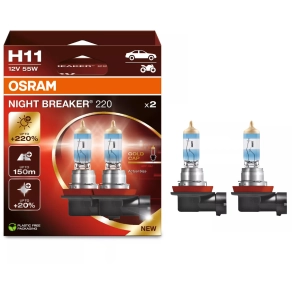   Osram Night Breaker +220% H11 autós izzó, 220%-kal nagyobb fényerő, akár 150 m fénykéve, modern arany kupak, H11 foglalat, halogén, 64211NB220-2HB, 2 darab/csomag