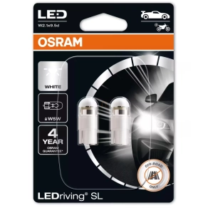   OSRAM LEDriving SL W5W fehér, hidegfehér fényű LED-es W5W helyettesítő lámpa, 12 V, 6000 K, beltéri és jelzőfény alkalmazásokhoz, off-road felhasználásra, 2 darabos, 2825DWP-2BL