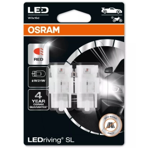   Osram LEDriving SL W21W vörös LED, gyors reagálású jelzőfény, ≙ W21W, W3x16d foglalat, 7505DRP-2BL, 2db/bliszter