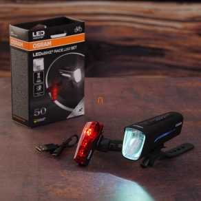  Osram LEDsBIKE Race 50 SET kerékpárlámpa szett, 50 lux fényerő, akár 14 órás üzemidő, USB-C töltés, IP44 vízállóság, StVZO jóváhagyás, LEDBL101 SET