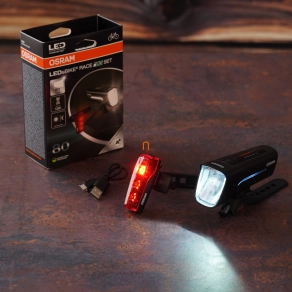   Osram LEDsBIKE Race 80 SET kerékpárlámpa szett, 80 lux fényerő, 13 órás üzemidő, StVZO jóváhagyás, USB-C töltés, IP44 vízállóság, LEDBL102 SET