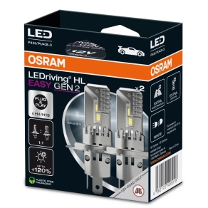   Osram LEDriving HL Easy Gen 2 H4/H19, hidegfehér LED tompított és távolsági fényszóró, 6500 K, 1850/1500 lumen, P43t foglalat, aktív hűtéssel, ultrakompakt kialakítás, 64193DWESY2-2HB, 2db/csomag