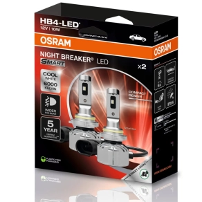  Osram Night Breaker LED Smart HB4 ködlámpa szett, extra széles fénynyaláb, 6000K hidegfehér fény, akár 6-szor hosszabb élettartam, P22d foglalat, 9006DWNBSM-2HB, 2db/csomag