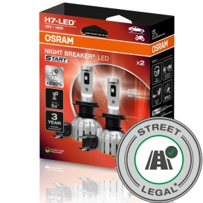   Legális Osram Night Breaker LED Start H7 +230% LED szett, Közlekedési Hatóság engedéllyel, 6000K színhőmérséklet, akár 230%-kal nagyobb fényerő, rezgésálló kialakítás, PX26d foglalat, 64210DWNBST-2HB, 2 darab/csomag