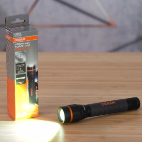   Osram LEDinspect Torch 350 Essential, 350 lumenes, állítható fókuszú LED zseblámpa, gumírozott markolattal, IP44 védelem, LEDIL428ESN