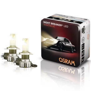   Osram Night Breaker LED Vintage H4 autós LED tompított és távolsági fényszóró, akár 330%-kal nagyobb fényerő, állandó fényerő technológia, 20 W, 12 V, 1650/1000 lumen, p43t foglalat, 3000 Kelvin, megbízható minőség, 64193DWNBVNT-2M, 2 darab/csomag