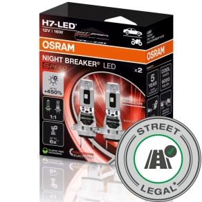   Legális Osram Night Breaker LED Speed H7 +450%, Közlekedési Hatóság engedéllyel, 2db/csomag