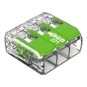   Wago hármas sodrott vezeték összekötő Green újrahasznosított 0,2–4 mm² 32 A (221-423)