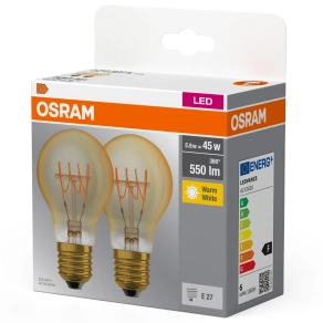   Osram E27 LED 5,9W, 550 lm, 2700 K, melegfehér, áttetsző üveg-40 W normál izzó helyett, 2 darabos - Base Classic A filament