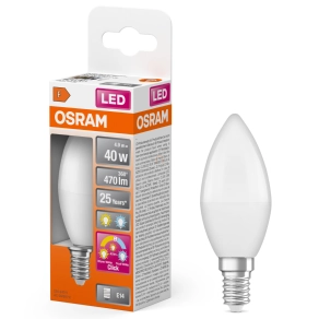   Osram E14 LED gyertya, 4,9W, 470 lm, 2700-4000 K, változtatható fehér, opál műanyag-40 W izzó helyett - Superstar+ Classic B