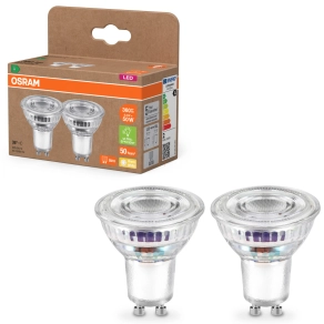   Osram GU10 LED 2W, 360 lm, 2700 K, melegfehér, áttetsző üveg-50 W izzó helyett, 2 darabos - Superstar+ Spot PAR16