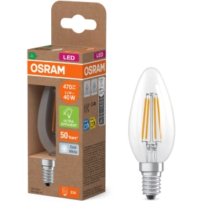   Osram E14 LED gyertya, 2,2W, 470 lm, 4000 K, hidegfehér, áttetsző üveg-40 W izzó helyett - Superstar+ Classic B filament