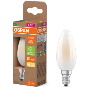  Osram E14 LED gyertya, 2,2W, 470 lm, 2700 K, melegfehér, opál üveg-40 W izzó helyett - Superstar+ Classic B