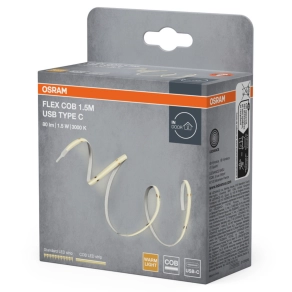   Osram Flex COB USB Type C – Hajlítható melegfehér LED szalag, homogén fényű COB technológiával, 1,5 méter hosszú, USB-C csatlakozóval, 830-as színhőmérséklet