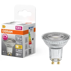   Osram GU10 LED 2,4W, 230 lm, 2700 K, melegfehér, dimmelhető, áttetsző üveg-35 W izzó helyett - Superstar Spot PAR16