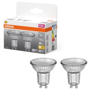   Osram GU10 LED 2,4W, 230 lm, 2700 K, melegfehér, áttetsző üveg-35 W izzó helyett, 2 darabos - Star Spot PAR16