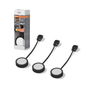   Pultvilágító LED lámpa, 6,5 cm, 3 darabos, fekete - Osram Undercabinet Spot Puck, 3000 K, 250 lm, 3 W, 220-240 V