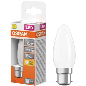   Osram B22d LED 1,8W, 250 lm, 2700 K, melegfehér, opál üveg-25 W izzó helyett - Star Classic B