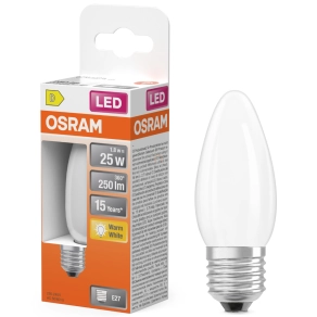   Osram E27 LED gyertya, 1,8W, 250 lm, 2700 K, melegfehér, opál üveg-25 W izzó helyett - Star Classic B