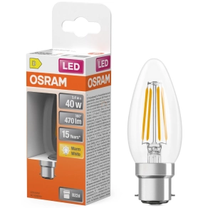   Osram B22d LED 3,4W, 470 lm, 2700 K, melegfehér, áttetsző üveg-40 W izzó helyett - Star Classic B filament